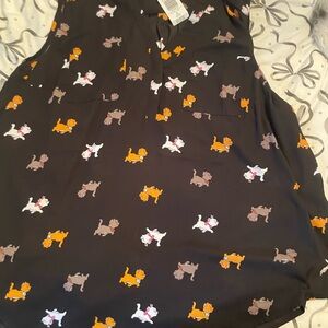 Torrid Black Top with Playful Dog Print. Aristocratic cats sleeveless blouse.